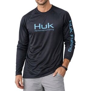 Huk Pursuit Performance Fishing Shirt Men's Medium Black UPF50 Long Sleeve Top
